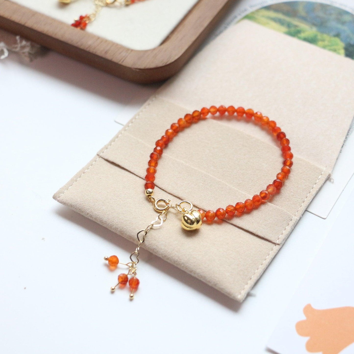 New Year Red Dunhuang Bracelet – Retro National Style Orange-Red Agate & Blue-Green Natural Stone Beaded Bracelet