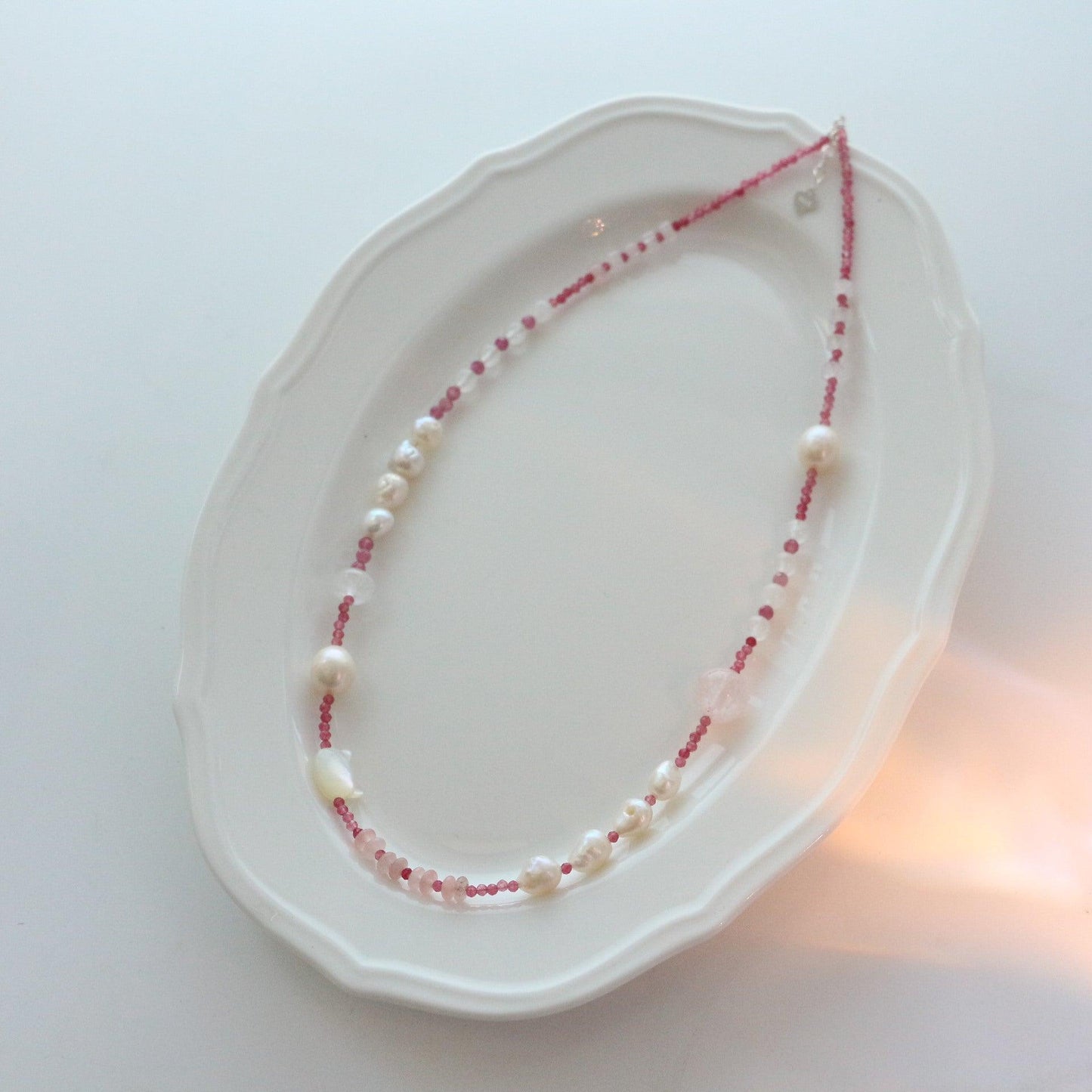 New Natural Freshwater Pearl Necklace with 925 Silver Cat, Shell Powder, Tourmaline, and White Crystal Beads – Double Layered