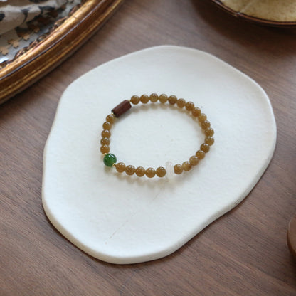 New arrivals Sugar Material Hetian Jade Bracelet with Natural Wood Beads | Vintage Style