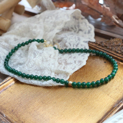 New Chinese Natural Green Agate Chalcedony Beaded Necklace | Niche Design Jewelry