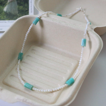 Vintage Aqua Green Amazonite Shell Bead Necklace