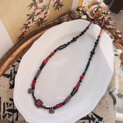 Vintage Court Style Black and Red Onyx Brazilian Style Choker Short Necklace