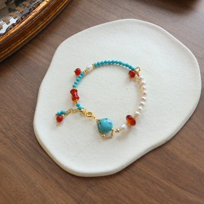 New arrivals Natural Freshwater Pearl Bracelet with Agate Beads | Minimalist Turquoise Dunhuang Style