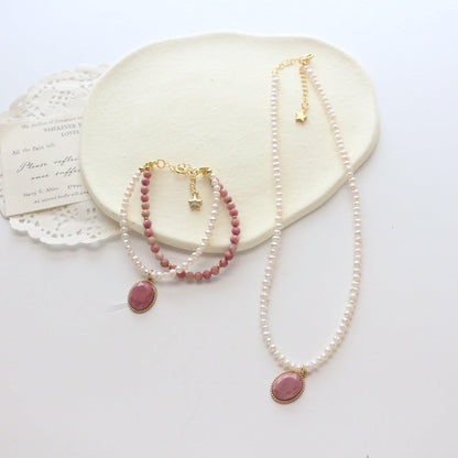 Red Lace Agate Double-Layer Beaded Bracelet and Necklace Set