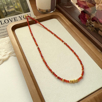 Elegant Red Agate Beaded Necklace – Timeless and Sophisticated Jewelry