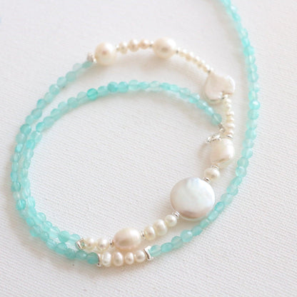 New arrivals Aqua Blue Tianheshi Beaded Baroque Freshwater Pearl Necklace