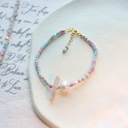 Natural Stone & Pearl Candy Color Handmade Beaded Necklace & Bracelet – Unique Minimalist Design