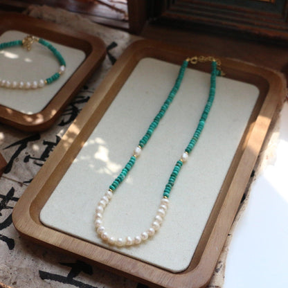 Vintage Turquoise & Baroque Pearl Necklace – Unique Beaded Jewelry Creation