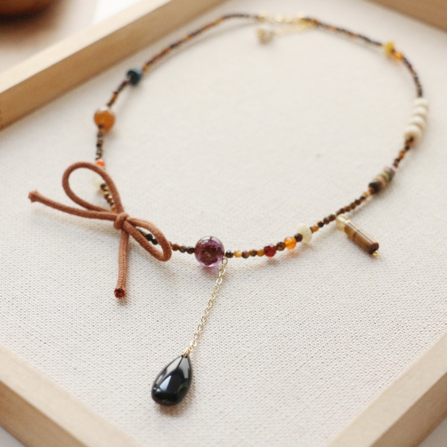 Autumn and Winter Tiger's Eye Beaded Necklace Pendant - Handmade Retro Ethnic Style Jewelry