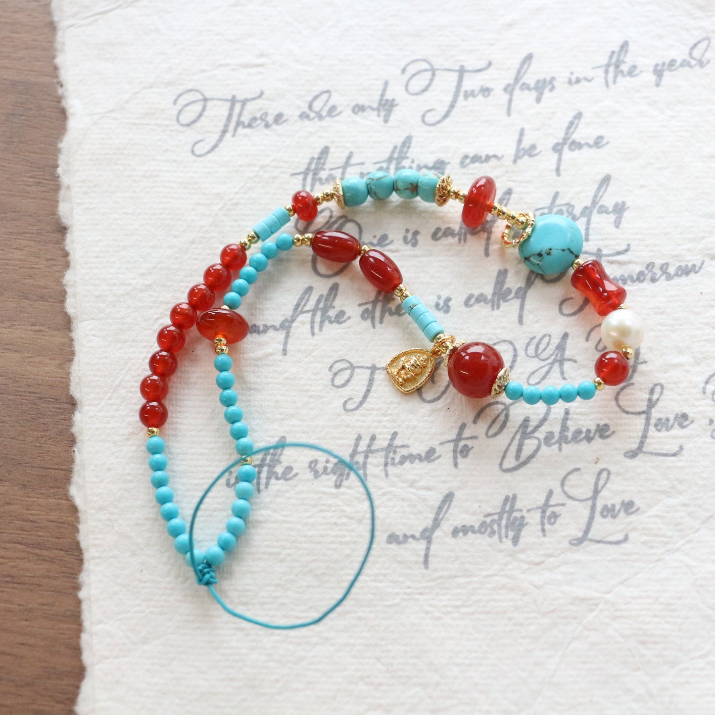 New arrivals Red Agate Handmade Beaded Turquoise Wrist Strap Phone Charm