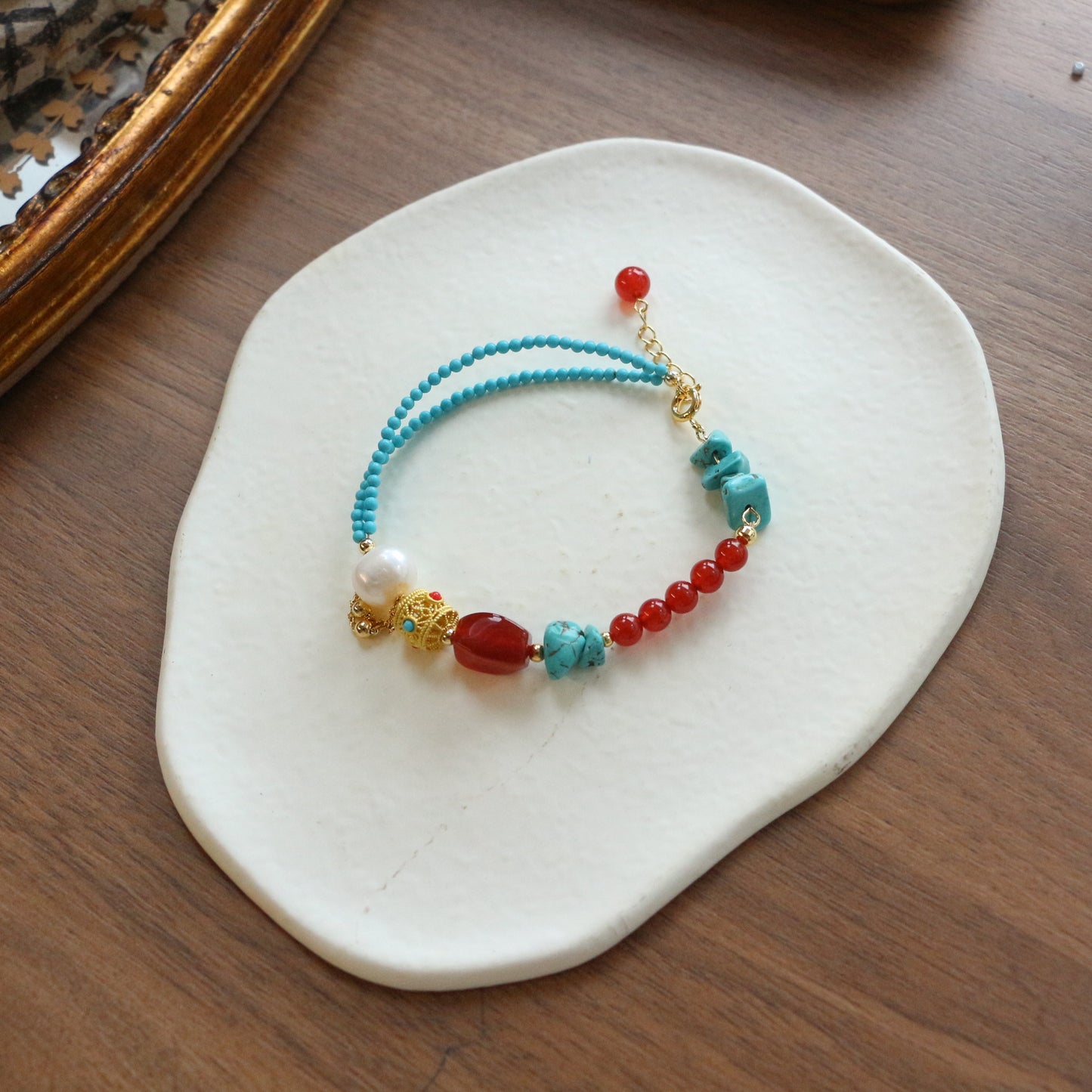 New arrivals Natural Freshwater Pearl Bracelet with Agate Beads | Minimalist Turquoise Dunhuang Style