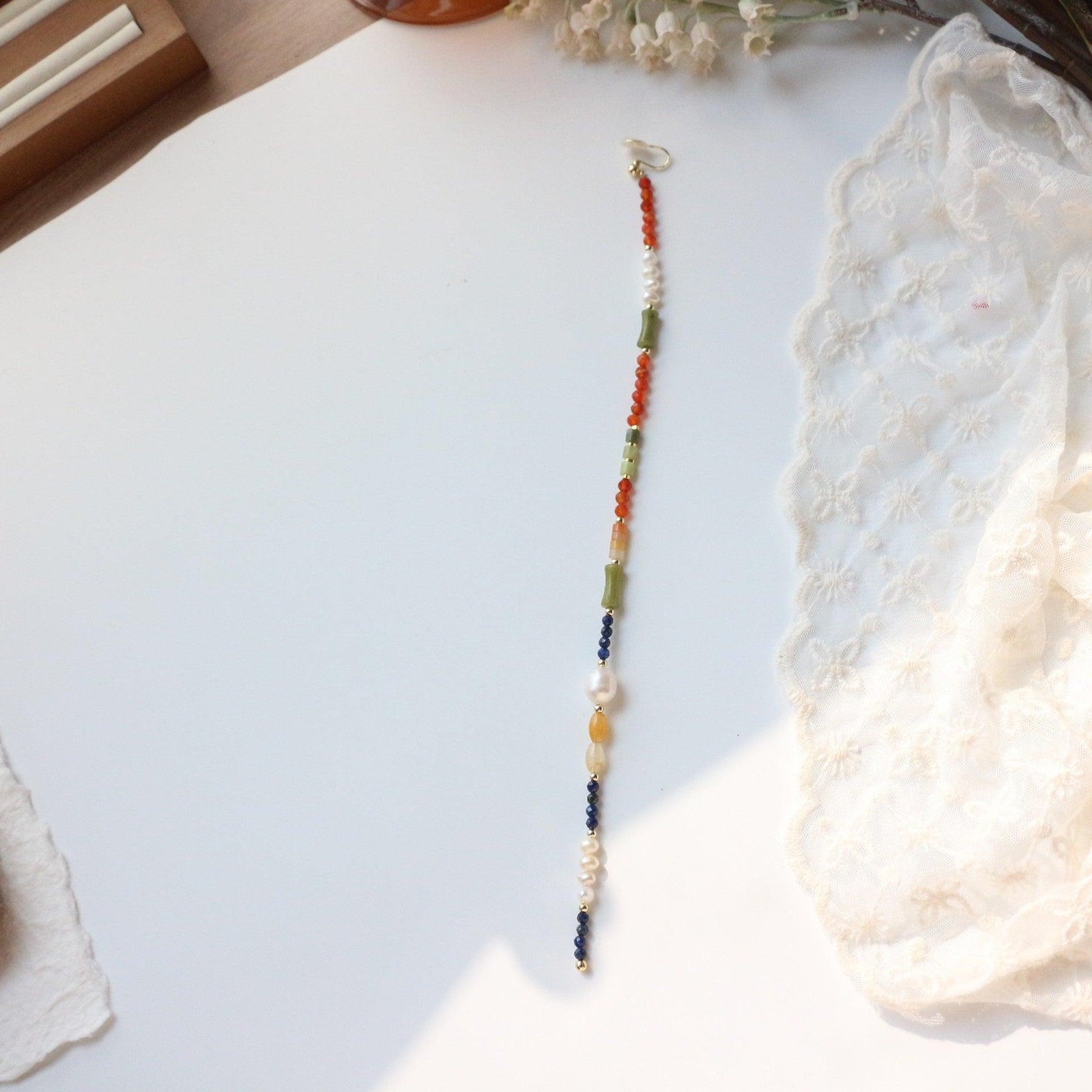 Rustic Colorful Natural Stone Beaded Necklace & Double Layer Bracelet – Unique Boho Style Jewelry