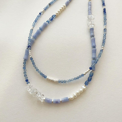 Light Blue Natural Stone Beaded Necklace Handmade Original Niche Jewelry Ink Wind Necklace