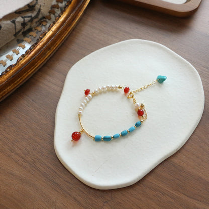 New arrivals Natural Freshwater Pearl Bracelet with Agate Beads | Minimalist Turquoise Dunhuang Style