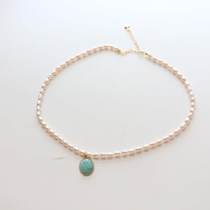 Freshwater Baroque Pearl Copper-Plated 18K Gold Aventurine Stone Pendant Necklace – New Xiaomi Pearl Collection