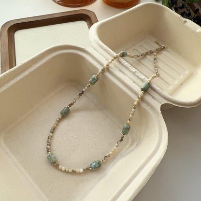 New Chinese-Style Gray-Green Natural Stone Necklace and Bracelet Set