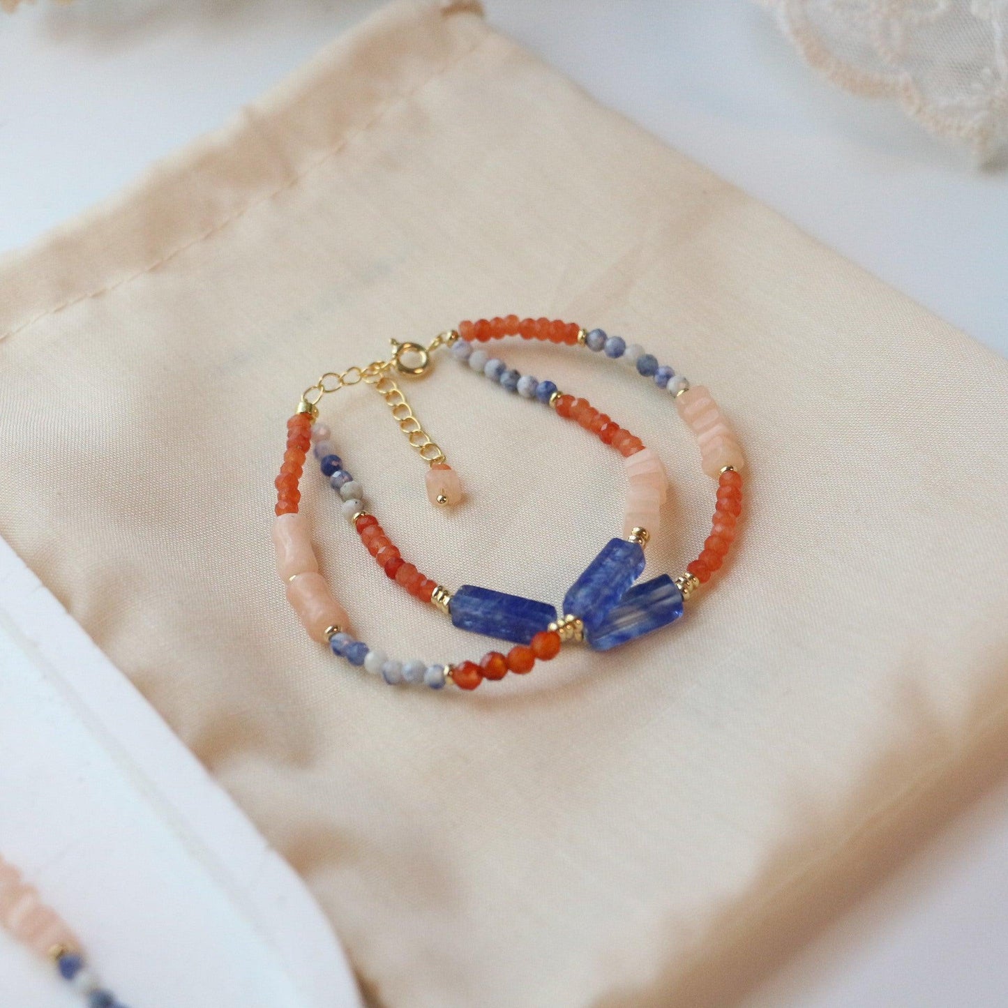 Orange-Blue Color Block Beaded Necklace | New Chinese Style