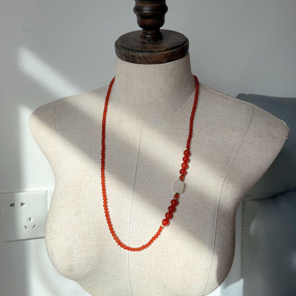 7A Grade Red Agate Natural Stone Bead Necklace - Elegant and Unique Beaded Jewelry