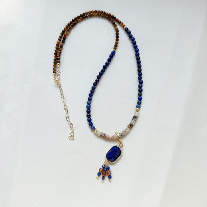 Lapis Lazuli Tiger Eye Natural Stone Beaded Necklace