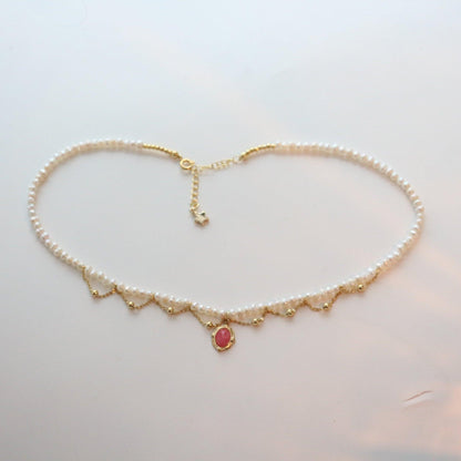 Sweet Vintage Red Agate Necklace with Natural Freshwater Pearl Bracelet - Individualized Charm