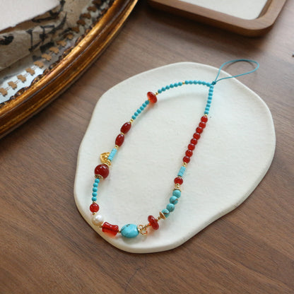 New arrivals Red Agate Handmade Beaded Turquoise Wrist Strap Phone Charm