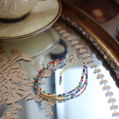 New Colorful Crystal Bead Double-Layer Bracelet | Sweet Temperament Pendant Niche Handmade Necklace