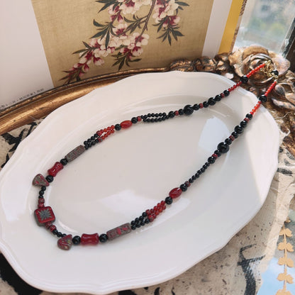 Vintage Court Style Black and Red Onyx Brazilian Style Choker Short Necklace