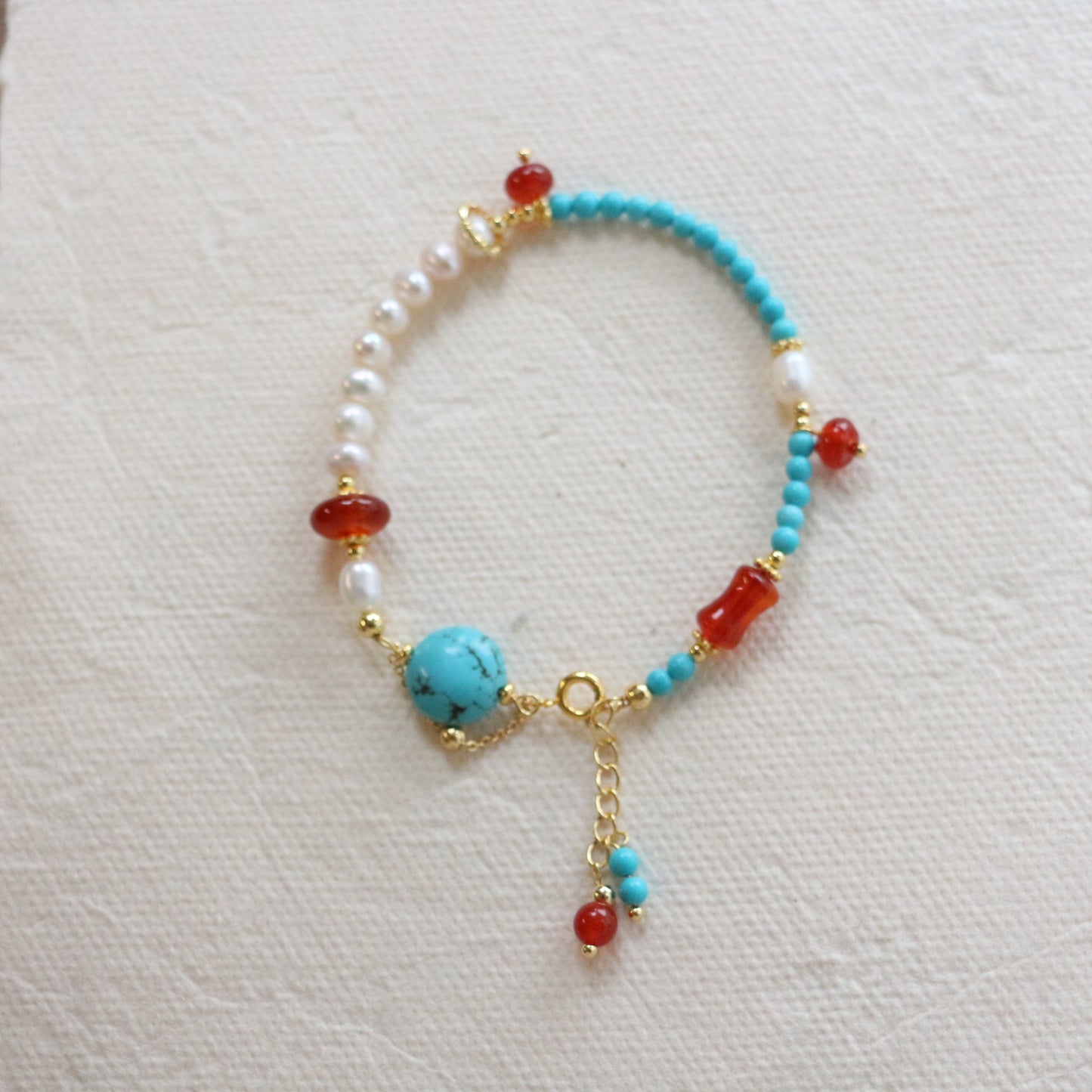 New arrivals Dunhuang Traditional Color Handbead Bracelet with Red Agate, Turquoise Pendant & Tasse