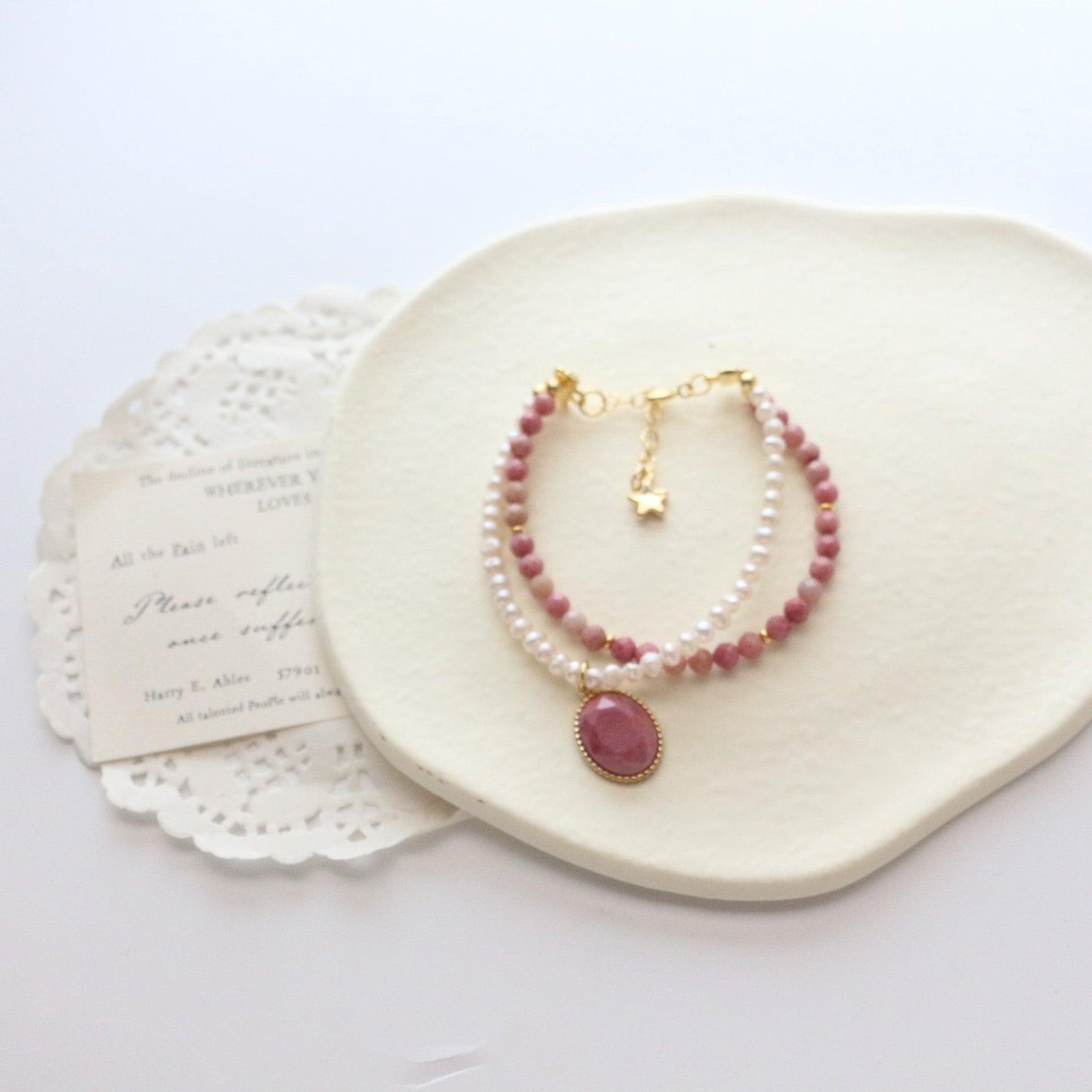 Red Lace Agate Double-Layer Beaded Bracelet and Necklace Set