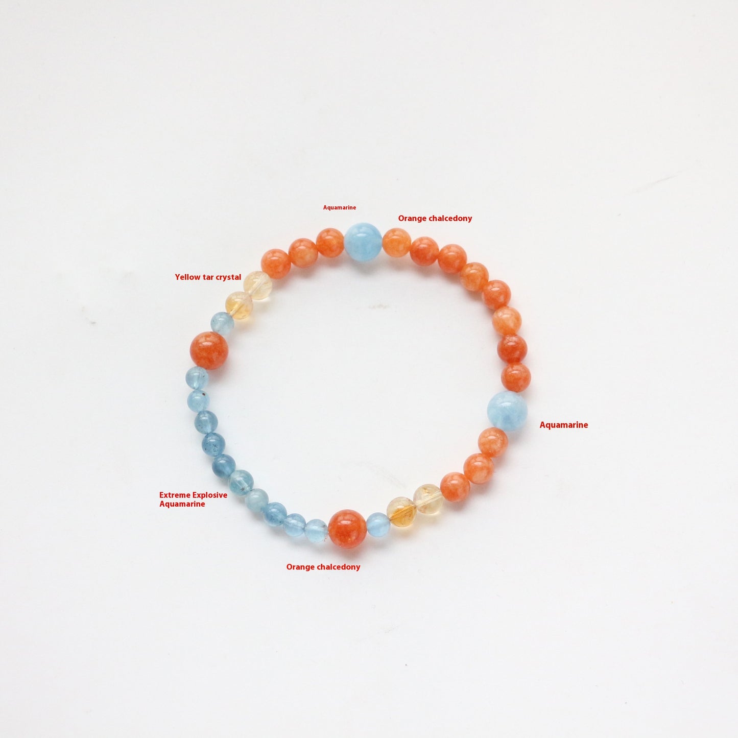 Kids Aquamarine Beaded Bracelet - Vibrant Candy Color Orange & Blue Natural Stone Adjustable Jewelry