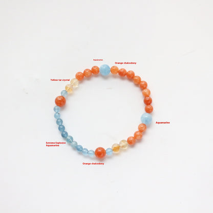 Kids Aquamarine Beaded Bracelet - Vibrant Candy Color Orange & Blue Natural Stone Adjustable Jewelry