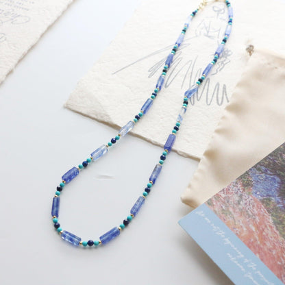 Vintage Turquoise & Crystal Blue Natural Stone Long Necklace – Cuban Style