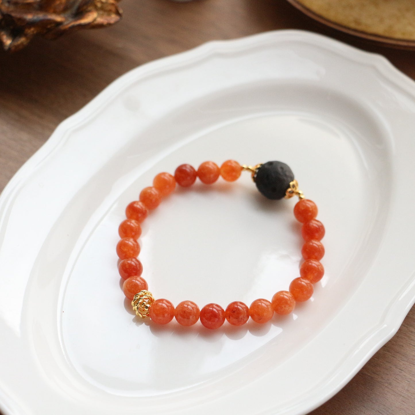 Handmade Black Obsidian Beaded Bracelet | Mystic Natural Stone Bead Jewelry in Orange & Black, Unisex Adjustable Design