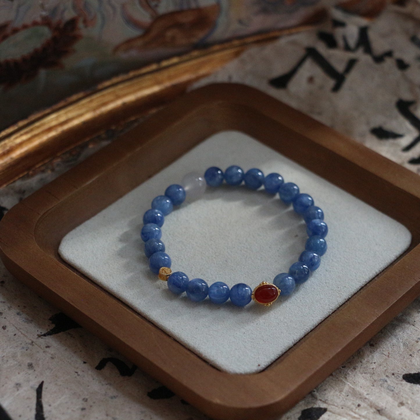 New arrivals Natural Blue Kyanite Round Bead Single Circle Bracelet