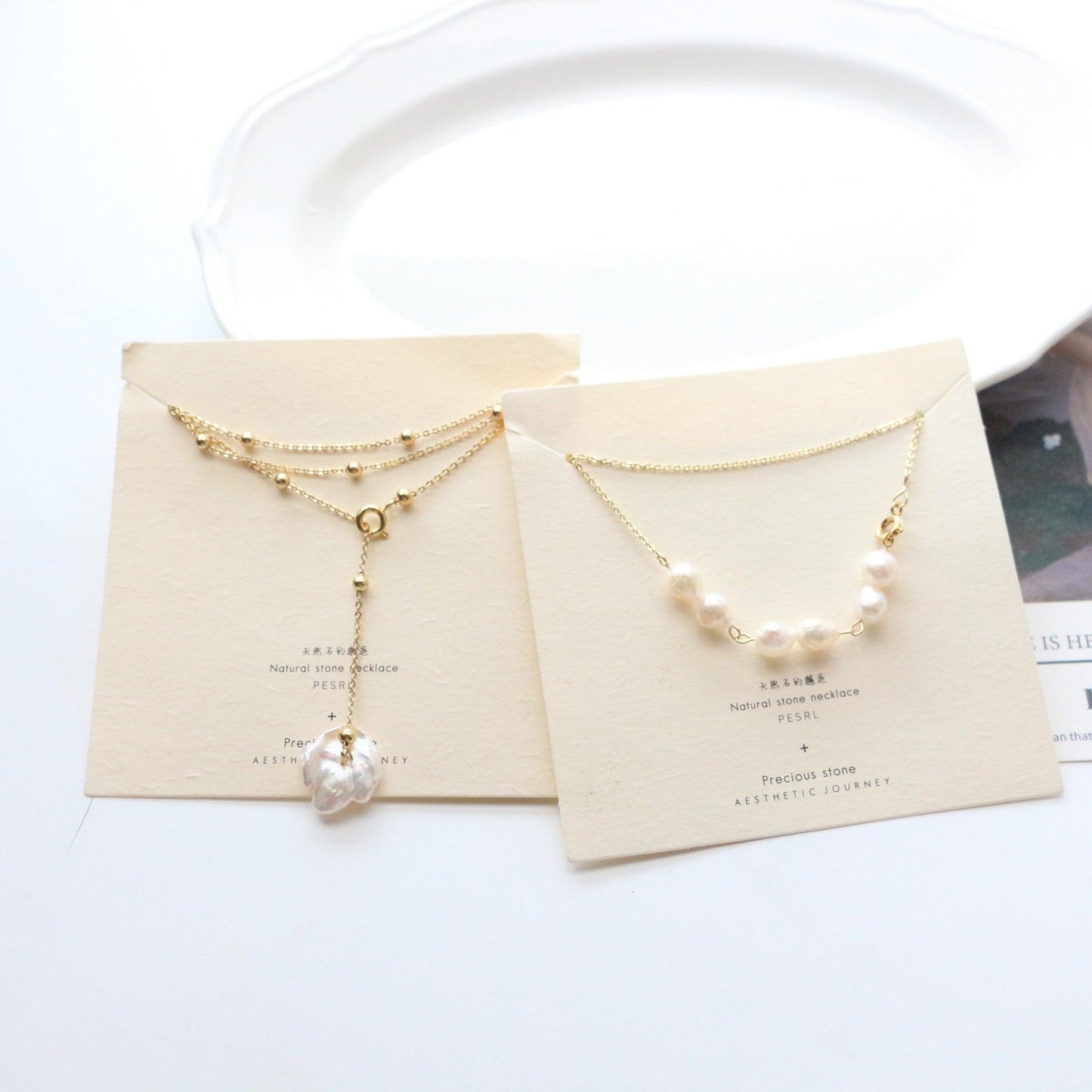 Vintage Minimalist Versatile Necklace with Natural Freshwater Pearl Petals