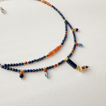 Lapis Lazuli Agate Dunhuang Double-Layer Natural Stone Beaded Necklace - Handmade Niche Design