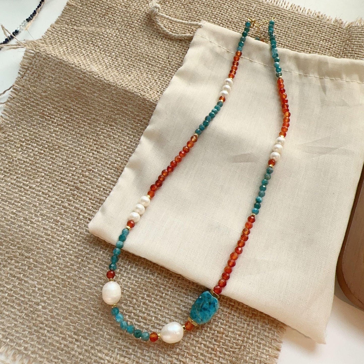 Dunhuang Color Natural Stone Blue Phosphorus & Gray Pearl Necklace, Earrings, Hairpin, Bracelet & Ring Collection