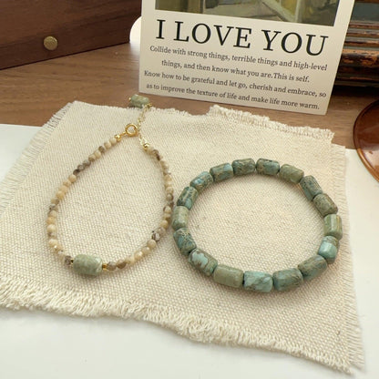 New Chinese-Style Gray-Green Natural Stone Necklace and Bracelet Set