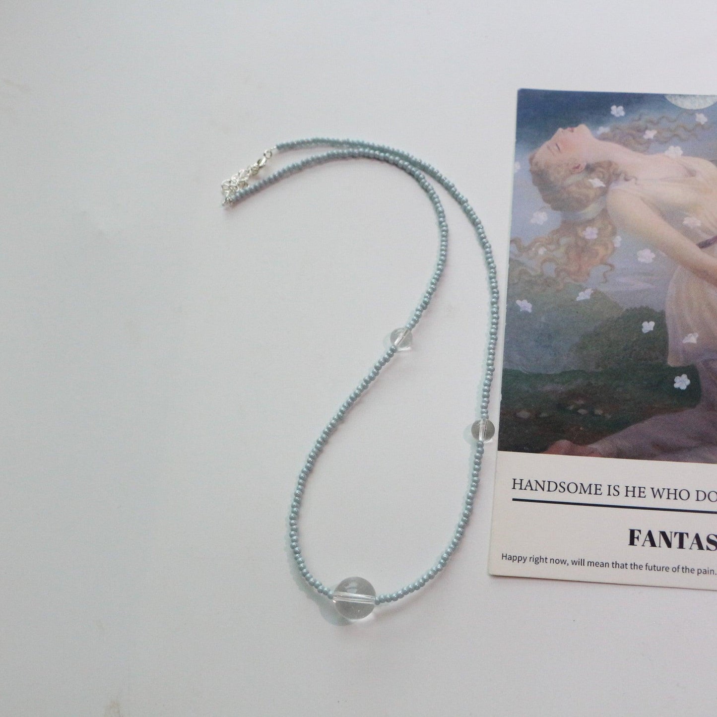 New Chinese Style White Crystal Pendant Necklace with Gradient Fluorite, Aquamarine Beads, Freshwater Pearl Choker