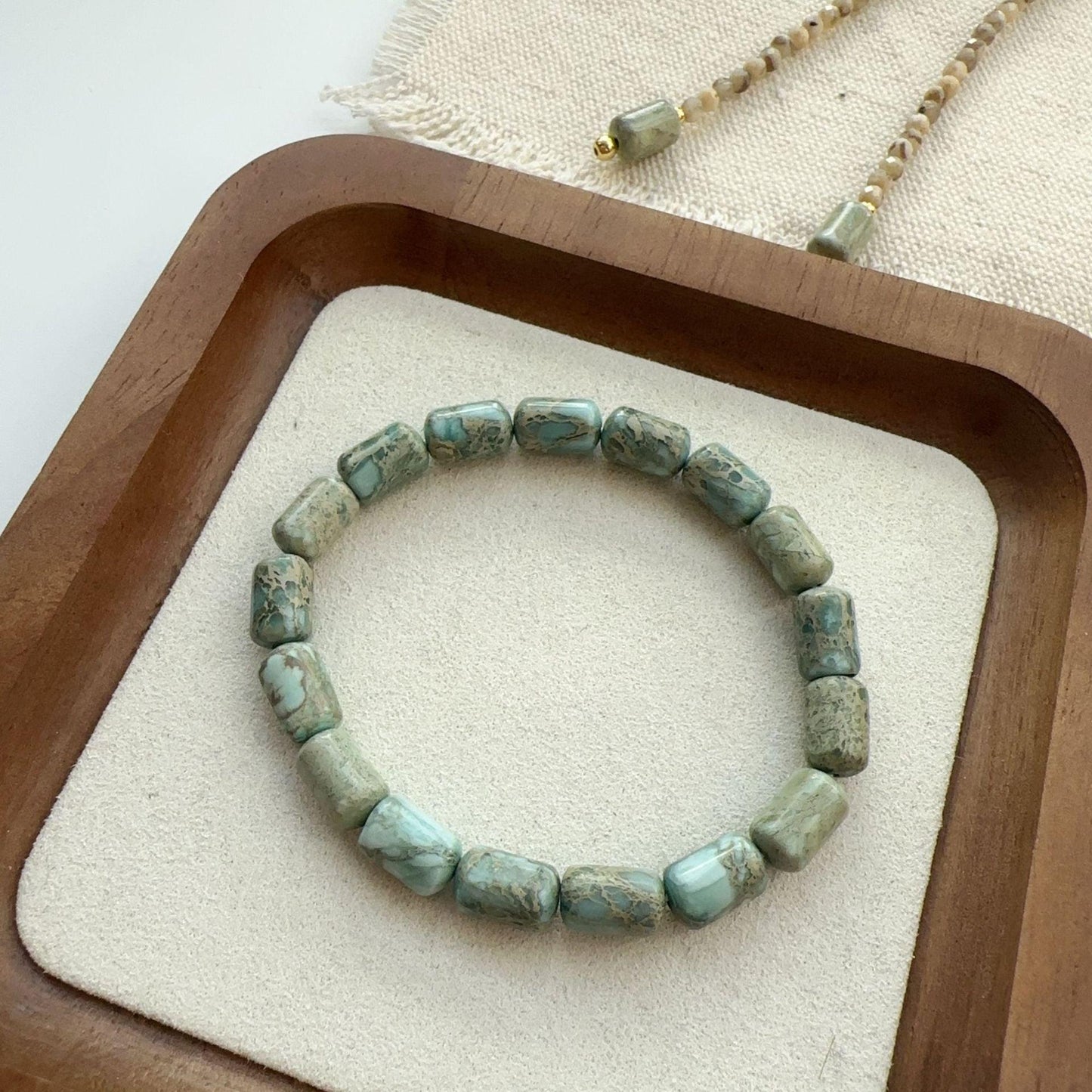 New Chinese-Style Gray-Green Natural Stone Necklace and Bracelet Set