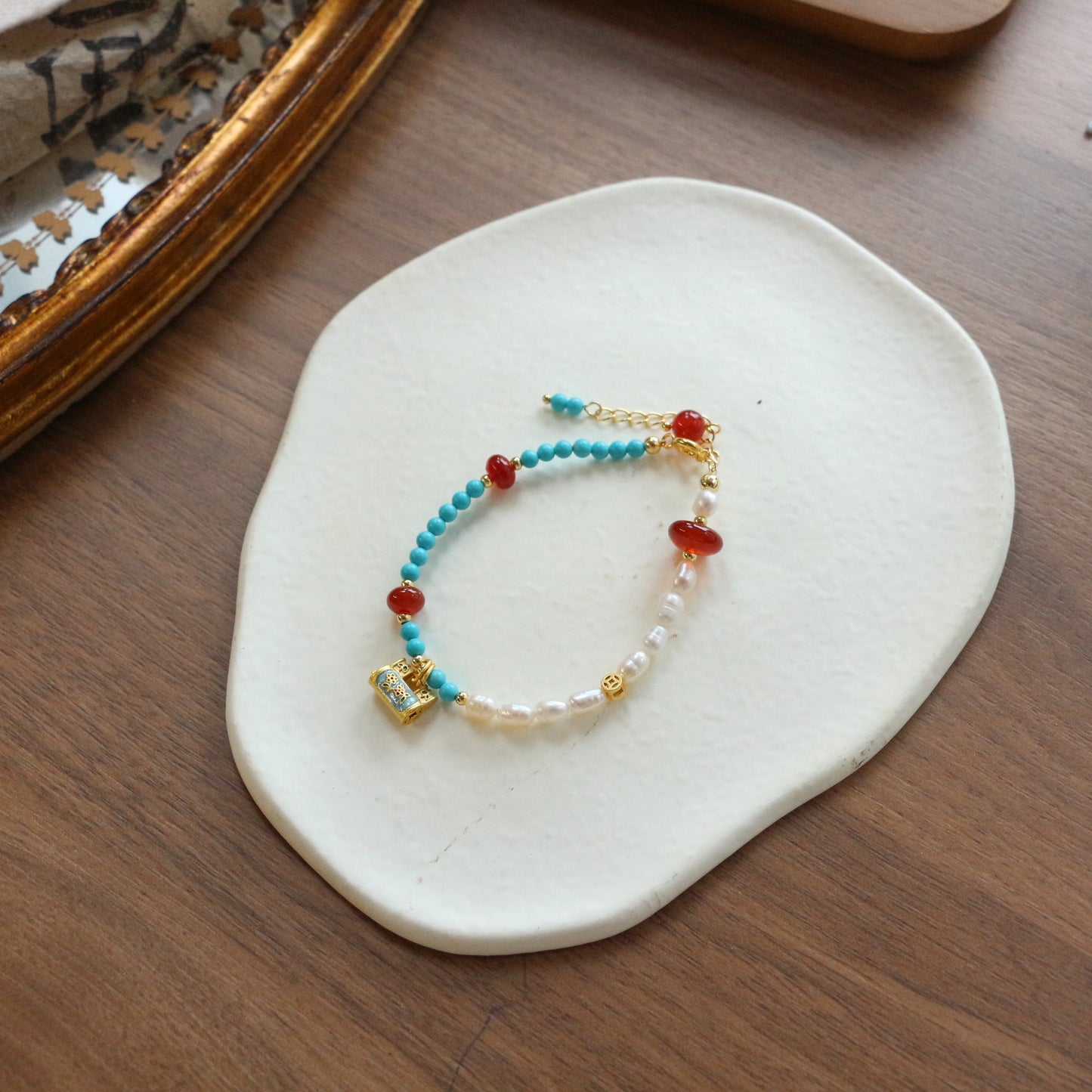 New arrivals Natural Freshwater Pearl Bracelet with Agate Beads | Minimalist Turquoise Dunhuang Style