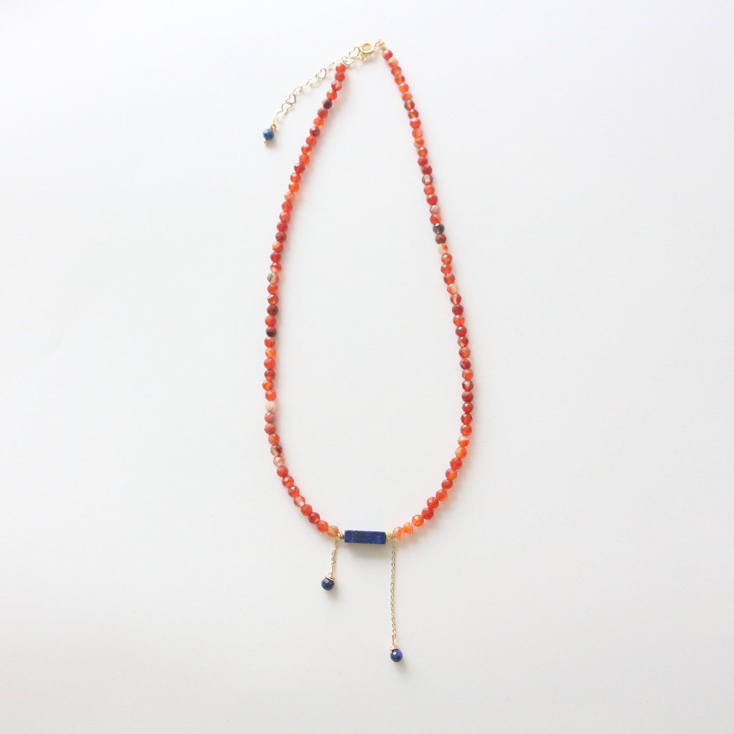 Red Orange Agate & Lapis Lazuli Pendant Necklace – Dunhuang Beaded Bracelet Series in Blue & Orange Color Scheme