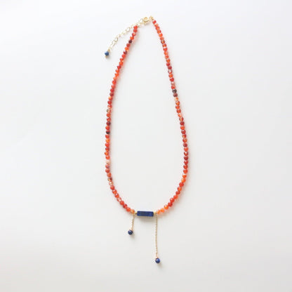 Red Orange Agate & Lapis Lazuli Pendant Necklace – Dunhuang Beaded Bracelet Series in Blue & Orange Color Scheme