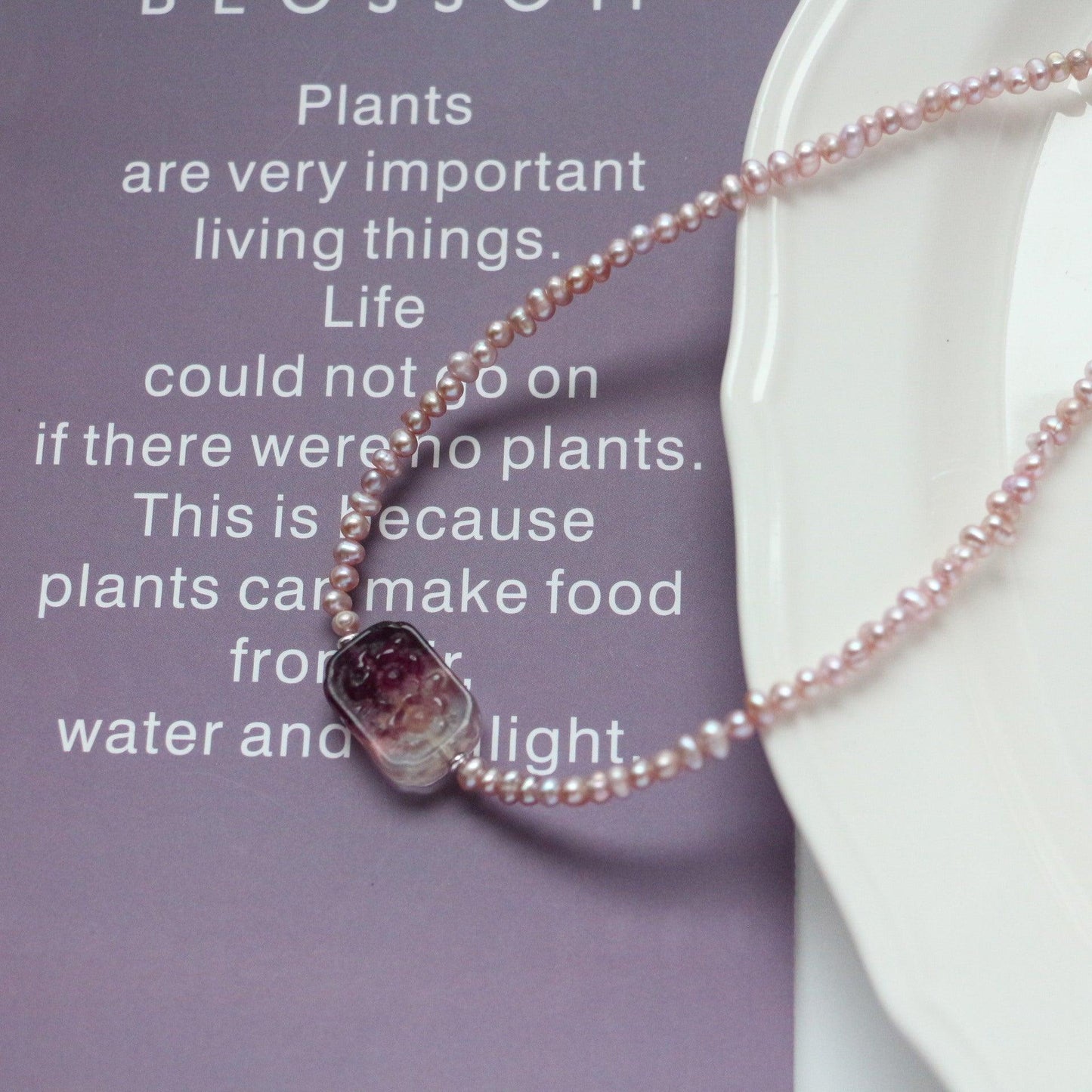 925 Silver Light Luxury Natural Purple-Pink Pearl Necklace with Iridescent Fluorite Floral Pendant