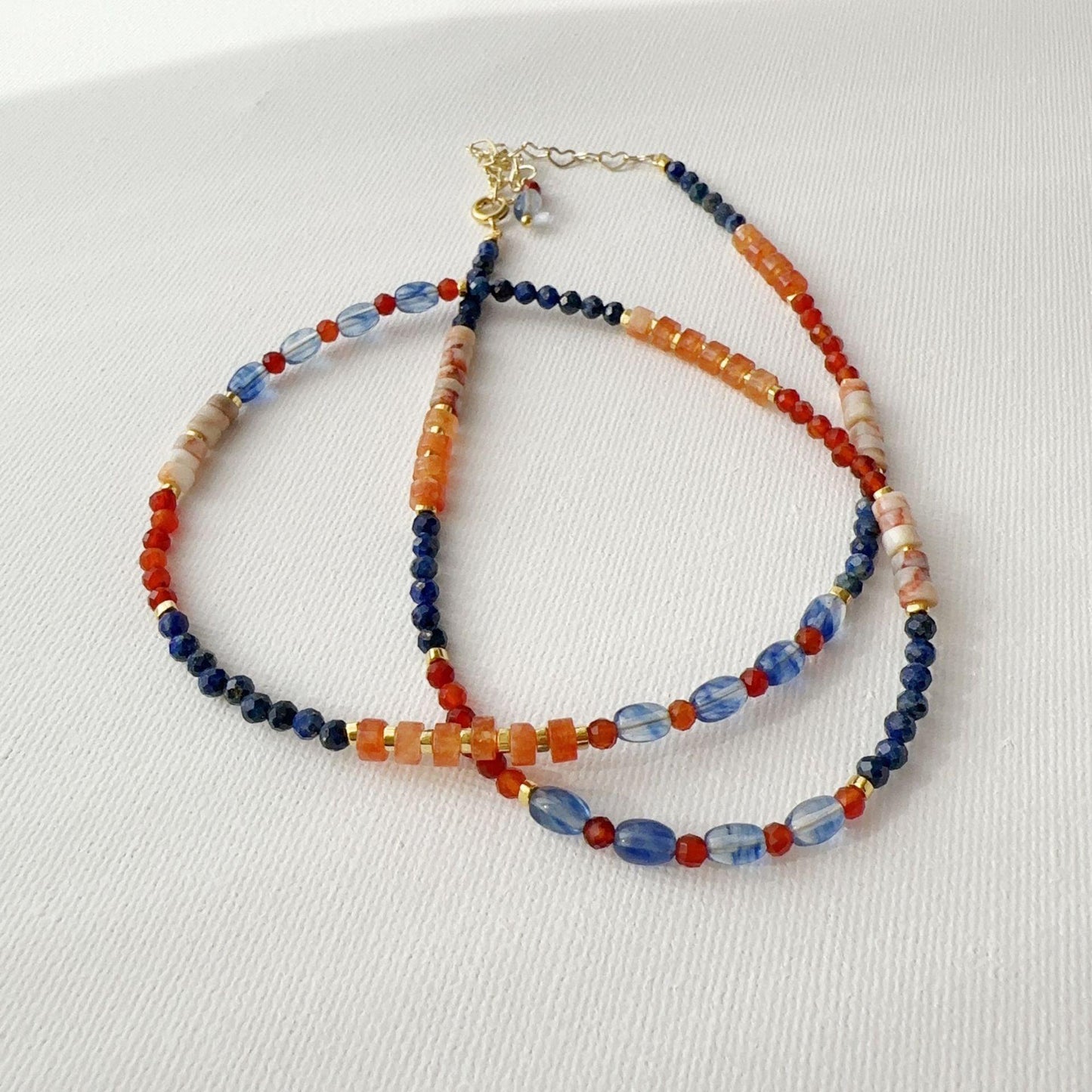 Lapis Lazuli Dunhuang Ink Theme Blue & Orange Mixed Natural Stone Beads Handmade Necklace