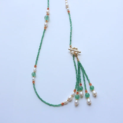 Fresh Jiangnan Green Strawberry Crystal Red Orange Agate Green Dongling Natural Stone Beaded Long Tassel Sweater Necklace