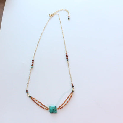 Unique Layered Orange Garnet Beaded Necklace - Dunhuang Style Fashionable Natural Turquoise Choker