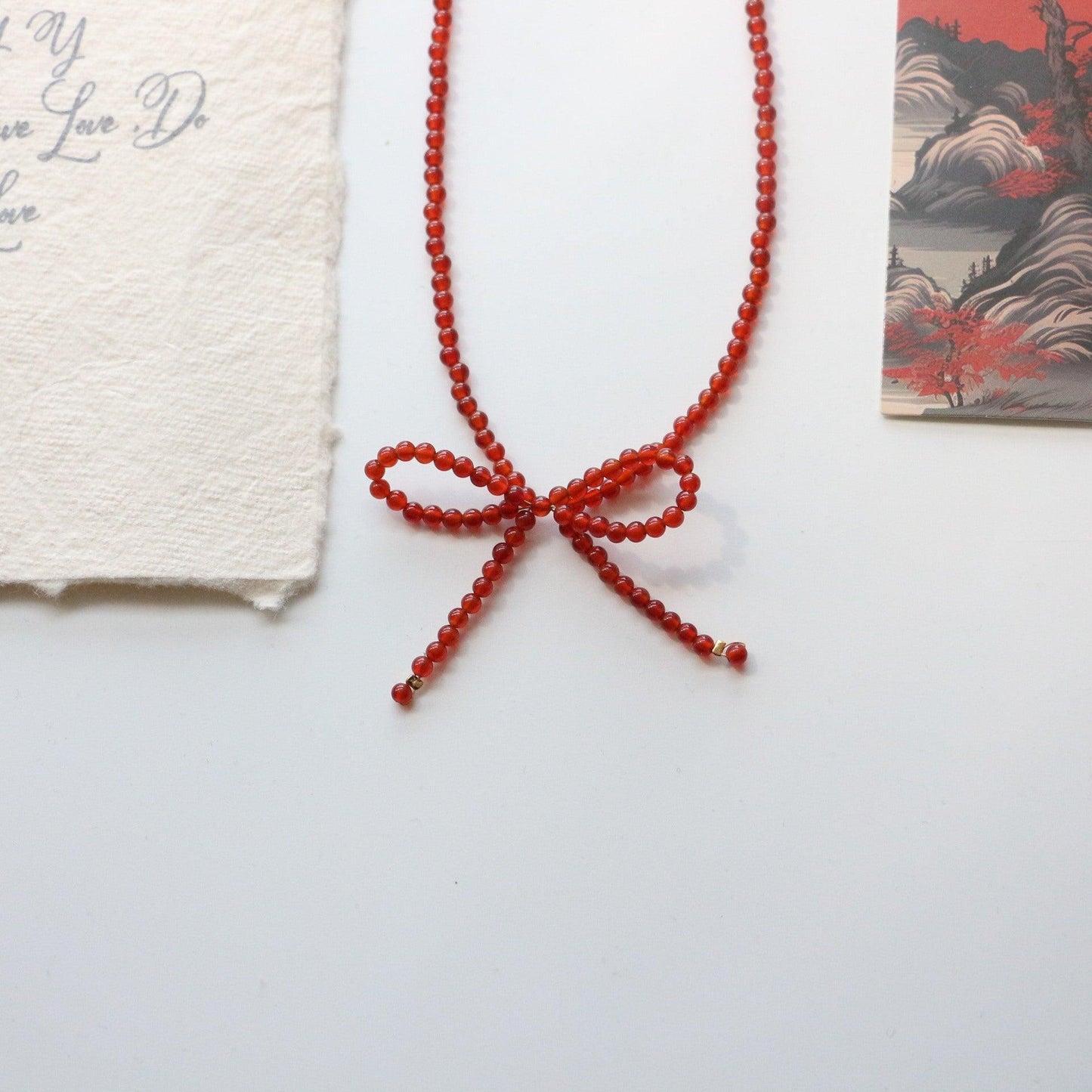 Natural Red Agate Chalcedony Bead Necklace | Choker