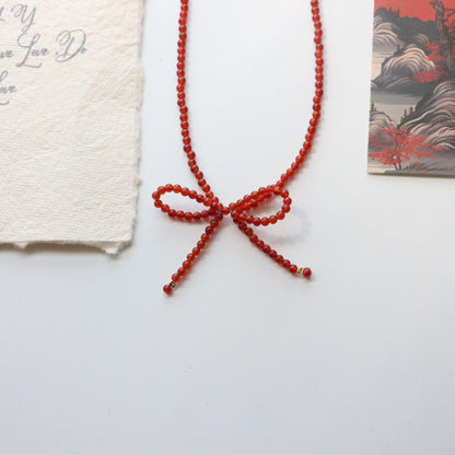 Natural Red Agate Chalcedony Bead Necklace | Choker