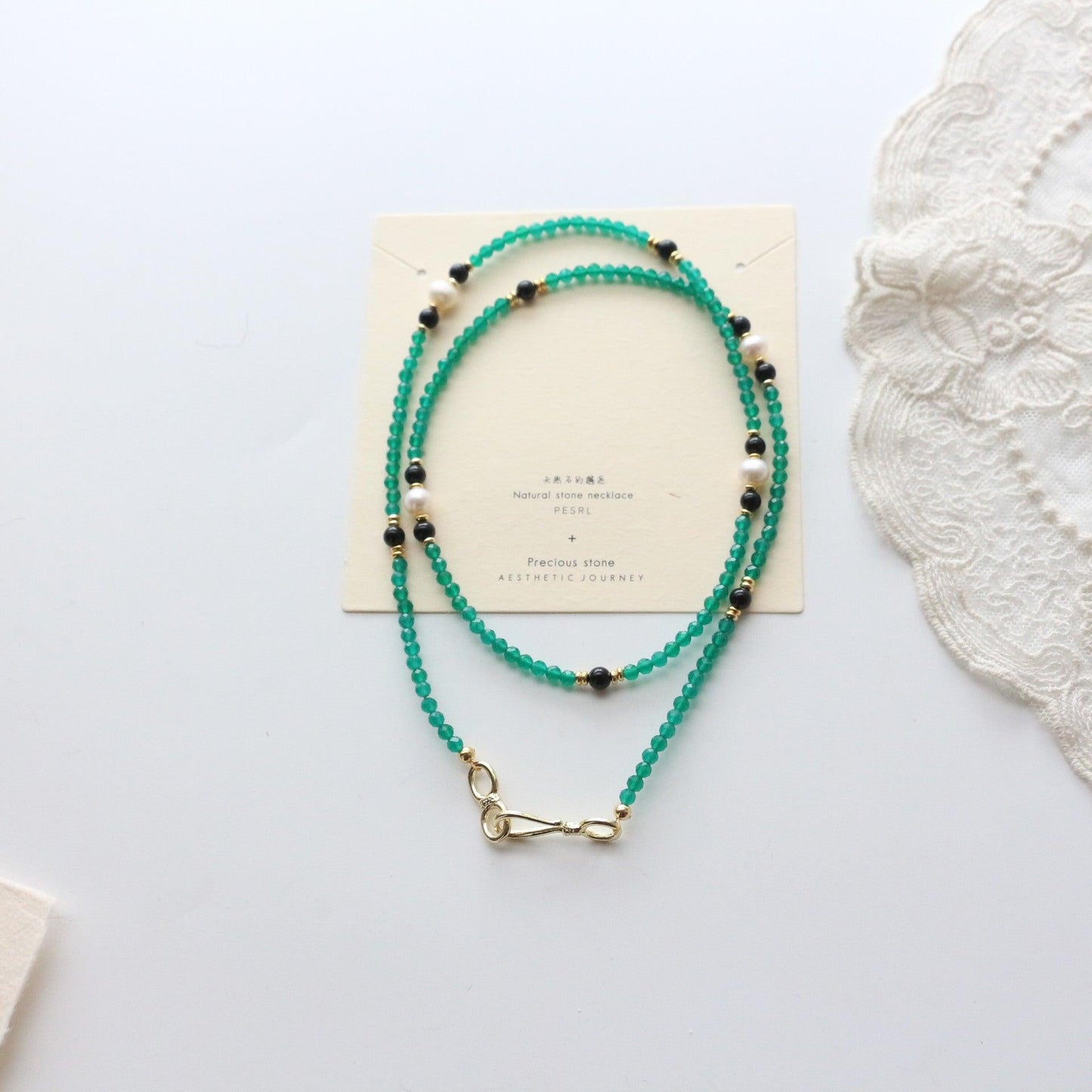 Natural Green Agate Freshwater Pearl Long Necklace | New Chinese Vintage Beaded Cheongsam Chain